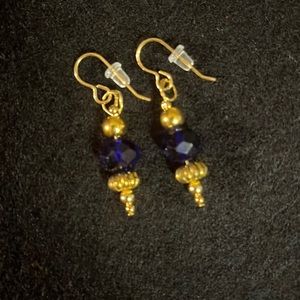Cobalt Blue Beads with Gold Metal Earrings